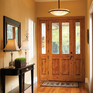Entry Doors - Decorative rustic style door with beautify textured glass