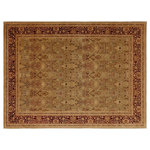 Bareens Designer Rugs - Turkish Knotted Istanbul Augusta Gold/Drk. Red Wool Rug - 9'0'' x 11'3'' - Designed with a mesmerizing intricate traditional motif this glorious hand knotted rug is a masterpiece that will fill any space with sophistication and grace. An exhilarating color pallet with an elaborate design, this masterpiece features luxurious hand spun wool with all vegetable dyes to add comfort and style to your decor. The design, color and beautiful chromatic composition with a sheen in traditional and transitional designs, exude beauty, elegance and quality make this rug a masterpiece of its own.