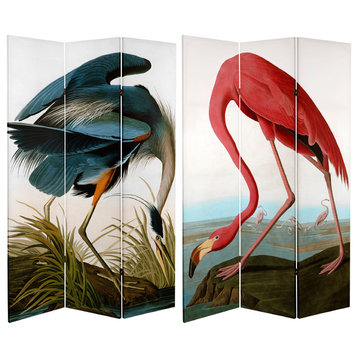 6' Tall Double Sided Audubon Heron and Flamingo Canvas Room Divider