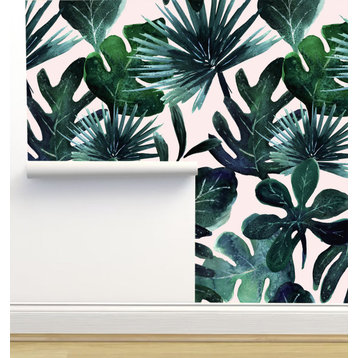 Tropical Leaves Deep Sea Blush Wallpaper, Sample 12"x8"