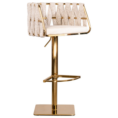 Milano Adjustable Swivel Bar Counter Chair Stool, Off White, Gold