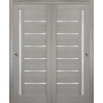 Closet Frosted Glass Bypass Doors 36 x 80, Quadro 4088 Grey Ash