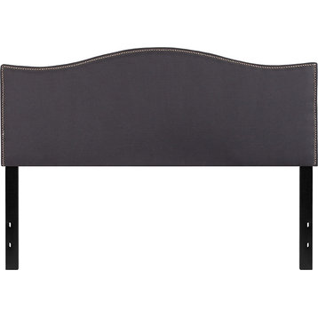 Lexington Upholstered Queen Size Headboard W/Nail Trim-Dark Gray Fabric