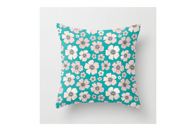 Pink Roses on Teal