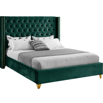 Barolo Velvet Upholstered Bed, Green, Queen