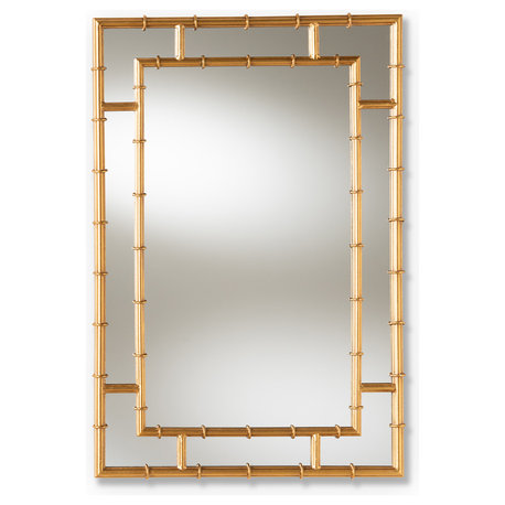 Adra Modern and Contemporary Gold Finished Bamboo Accent Wall Mirror