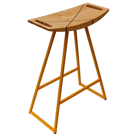 Roberts Counter Stool, Maple With Walnut Inlay, Yellow