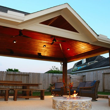 Patio Cover and Pool with Spa and Fire Feature in Long Meadow Farms, Richmond TX
