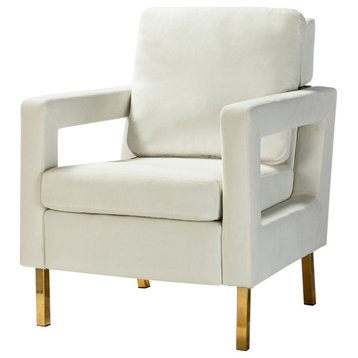 Upholstered Armchair With Metal Base, Ivory