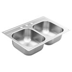 Moen - Moen 33"X22" Steel 20 Gauge Double Bowl Drop In Sink Stainless, GS202133Q - The 2000 Series delivers design and functionality at a value. A variety of configurations and mounting options in quality 20-gauge stainless steel give you choices that fit almost any countertop material -- backed by a Limited Lifetime Warranty.