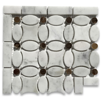 White Carrara Bianco Marble Flower Mosaic Border Corner Tile Polished, 1 sheet
