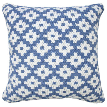 Modern Swiss Sun Woven Geometric Throw Pillow, Blue/White