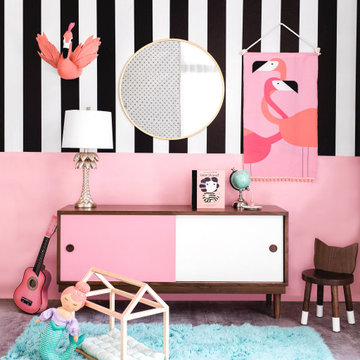Lukka Modern Kids Credenza Console (Walnut/ Pink)