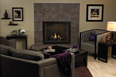 Transitional living room photo in Calgary