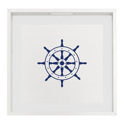 Nautical Wheel White Wood Tray - Home Decor