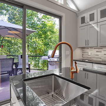 Absolute Black Kitchen with Waterfall Edge
