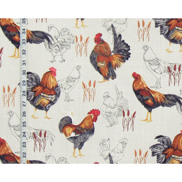 Rooster Toile fabric chicken farmhouse home decorating material, Standard Cut