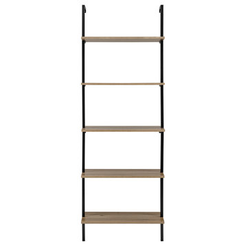 Danya B. Everett 5-Tier Open Display Stand Wall Ladder Shelf, Black/Light Walnut