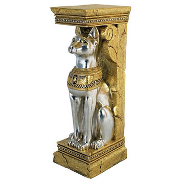 Classic Egyptian Collectible Cat Feline Bastet Pedestal Statue Sculpture