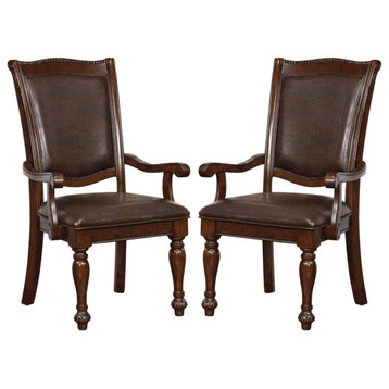 Set of 2 Leatherette Arm Chair, Brown Cherry and Espresso