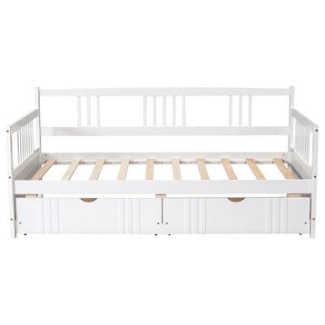 Gewnee Solid Wood Twin Size Daybed with Two Drawers in White