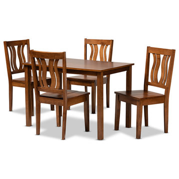 Dilshaw Contemporary Transitional 5-Piece Dining Set, Walnut Brown