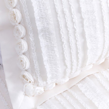 Cream Ruffled Pillow Sham With Rosette Trim