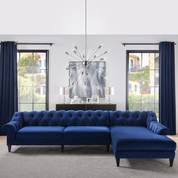 Alexandra Tufted Right Sectional Sofa, Navy Blue