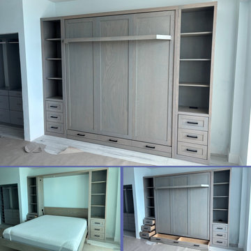 Custom King Murphy Wall Bed in Soft Gray on Oak