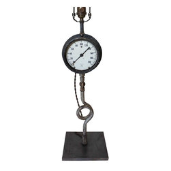 Vintage American Ashcroft Industrial Pressure Gauge as a Table Lamp Base - Products