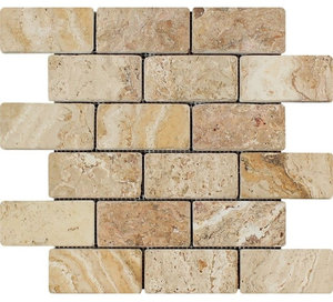 Travertine Valencia Brick Mosaic, 2x4, Tumbled Mosaic Tiles, 10 Sqft