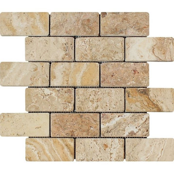 Travertine Valencia Brick Mosaic, 2x4, Tumbled Mosaic Tiles, 10 Sqft