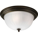 Progress - Progress P3818-20 Melon - Three Light Flush Mount - Three-light close-to-ceiling with etched ribbed melon glass with center lock up in Antique Bronze finish.    Etched ribbed melon glass  Center lock up  Three-light close-to-ceiling    Shade Included: TRUE  Canopy Diameter: 13.25