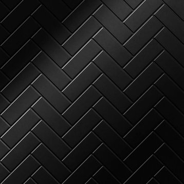 Herringbone 4ft. x 8ft. Glue Up PVC 3D Wall Panels, Black Matte