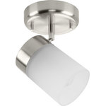 Progress Lighting - Ridgecrest Collection Brushed Nickel 1-Head Multi-Directional Track - Infuse an abundance of sophisticated versatile light to an commercial or residential setting with this brushed nickel one-head track light fixture. A multi-directional lamp head provides design flexibility and illuminates typically hard-to-reach areas. The round ceiling plate, thin metal bar, and light base are coated in a beautiful brushed nickel finish. The lamp head features a crisp frosted glass shade for soft, general ambient light.