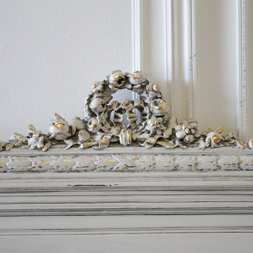 Pair of 20th Century Carved Painted Louis XVI Style French Beds with Rose Swags