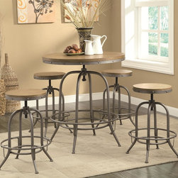 Coaster 5 Pc Adjustable Metal Frame Round Wood Top Bar Table Stool Set - Dining Sets