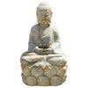 Chinese Distressed Brown White Stone Sitting Meditation Buddha Statue Hcs4336
