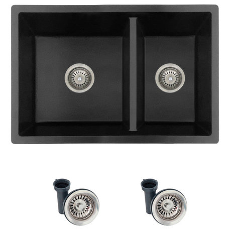 27"x18" Black Double Bowl 60/40 Dual Mount Granite Kitchen Sink