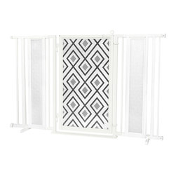 Fusion Gates - Fusion Gate with Gray Diamonds Design, White Pearl, 60"-65" - Dog Gates