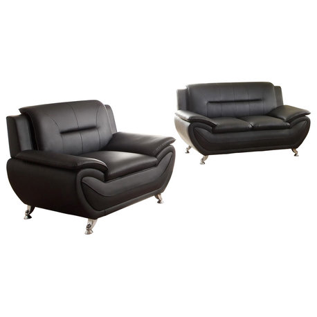 Oreo Black Living Room Collection, Chair and Loveseat