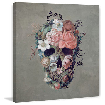 "Blooming Rose Skull" Painting Print on Wrapped Canvas, 40"x40"