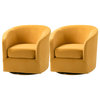 Velvet Swivel Barrel Chair, Set of 2, Mustard