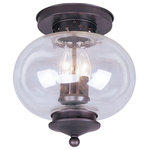 Livex Lighting - Livex Lighting 5033-07 Harbor - Three Light Semi-Flush Mount - Canopy Included: Yes  Shade IncHarbor Three Light S Bronze Hand Blown Cl *UL Approved: YES Energy Star Qualified: n/a ADA Certified: n/a  *Number of Lights: 3-*Wattage:60w Incandescent bulb(s) *Bulb Included:No *Bulb Type:Candelabra Base *Finish Type:Bronze