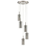 Linea di Liara - Effimero 5-Light Cluster Pendant With Polished Smoke Glass, Brushed Nickel - The Effimero 5 light cluster pendant light fixture features a modern design that adds an industrial look to any setting. This multi light chandelier offers a brushed nickel finish, exposed hardware and polished smoked glass shades. Adjustable fabric cords allow for customization of the length of the lights.