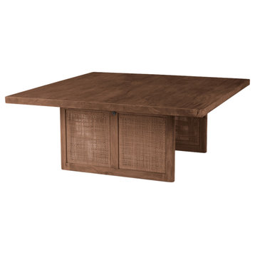 Grier Medium Brown Solid Wood & Cane Coffee Table