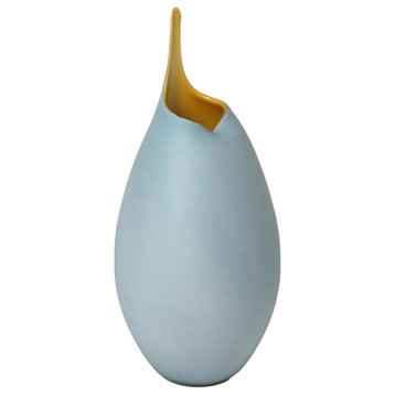 Frosted Large Blue Vase with Amber Casing