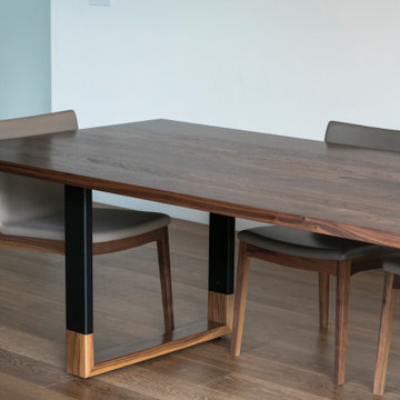 Expandable 'Blend' Walnut and Steel Dining Table // Wood-Capped Steel Legs