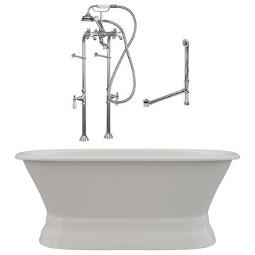 66" Double Ended Cast Iron Pedestal Tub, Chrome Freestanding Package, "Worth"