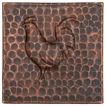 Premier Copper Products 4"x4" Hammered Copper Rooster Tile, Set of 8
